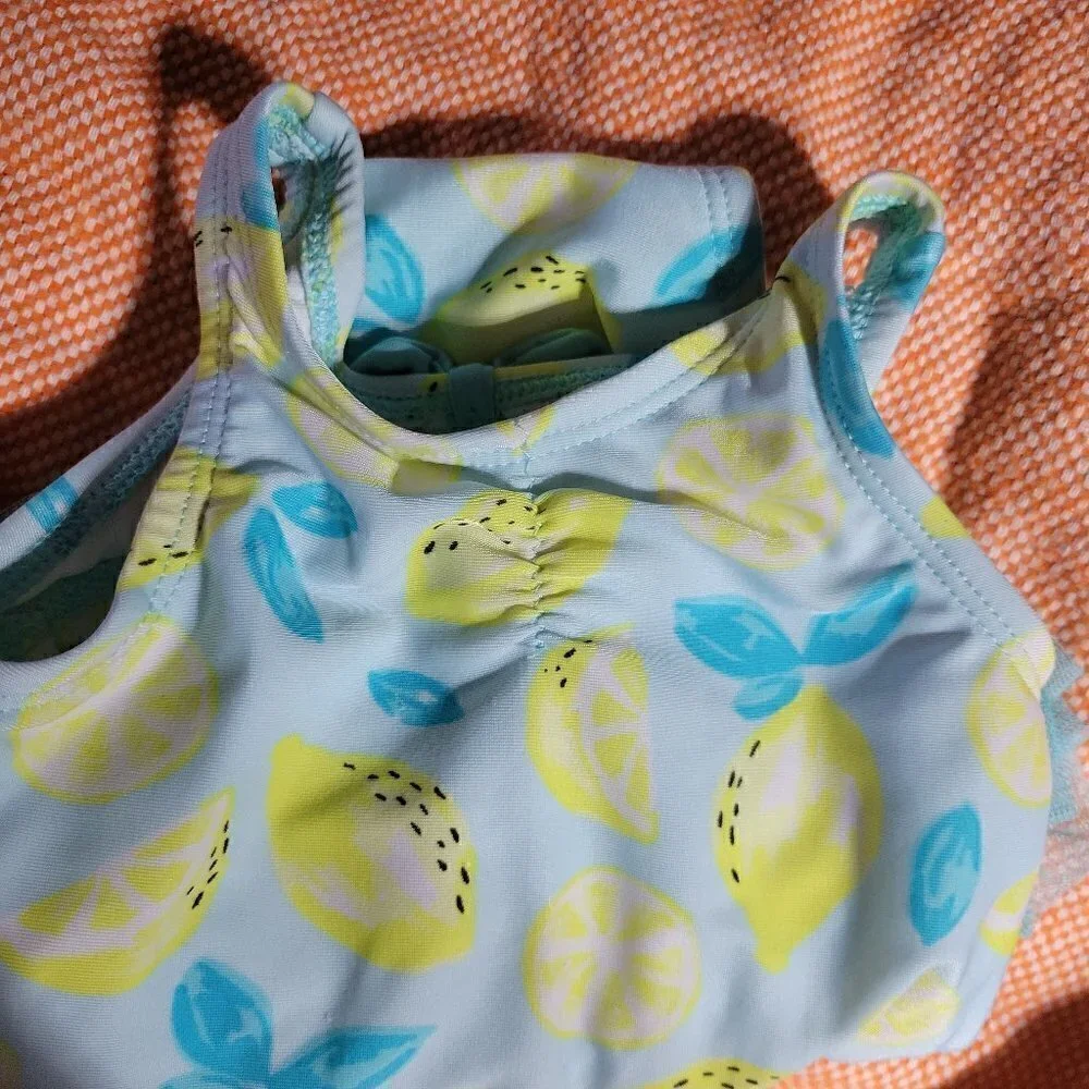 Cat & Jack One Peice Baithing Blue And Lemons Tutu Bottom Snaps Size 6-9M